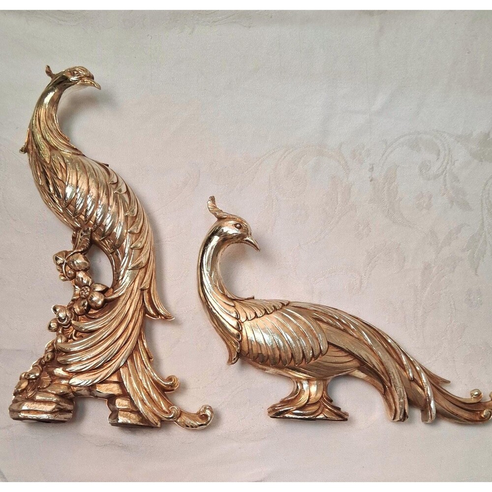 Vintage Syroco Peacock Figures Vintage Gold Composition